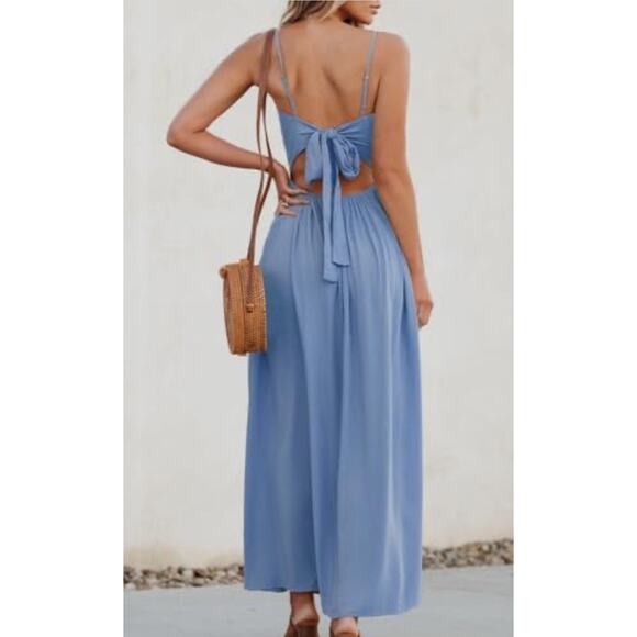 Cupshe Open Back Blue Front Twist Keyhole Maxi Dress SZ M NWT - Picture 3 of 8